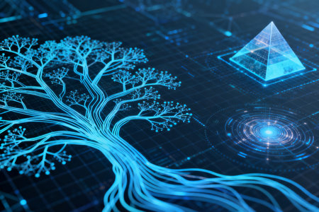 Futuristic technology background with abstract tree. 3D Renderingの素材