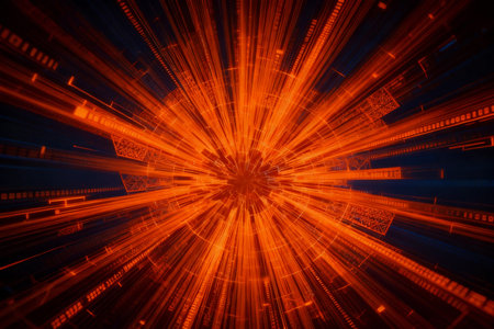 Abstract technology background with glowing lines. Fractal art. 3D renderingの素材