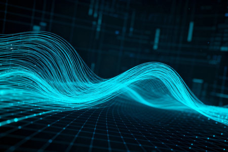 abstract blue wave technology background, 3d rendering, computer digital illustrationの素材