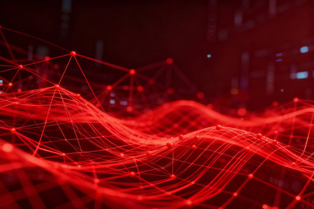 Red digital data visualization. Big data concept. 3D Renderingの素材