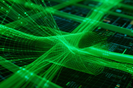 abstract technology background 3d render of computer circuit board with glowing linesの素材