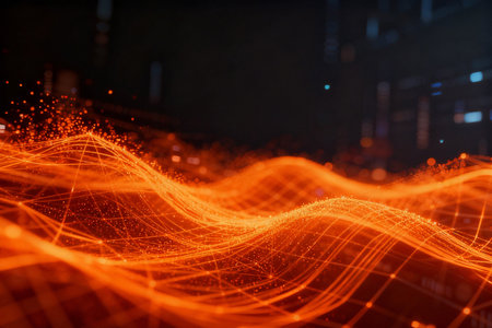 Abstract technology background with glowing particles. Network connection structure. 3d renderingの素材