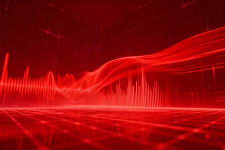 abstract red background with music equalizer, 3d render illustrationの素材