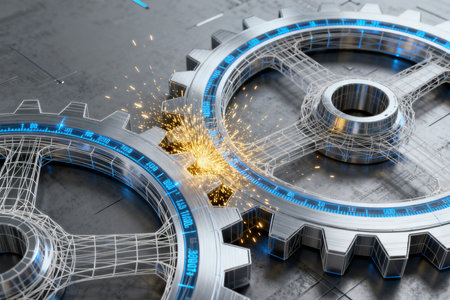 3d illustration of gear wheel with circuit on it. Technology conceptの素材