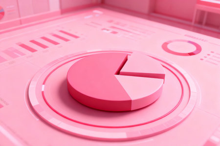 Close up of a pie chart on a pink background. 3d renderingの素材