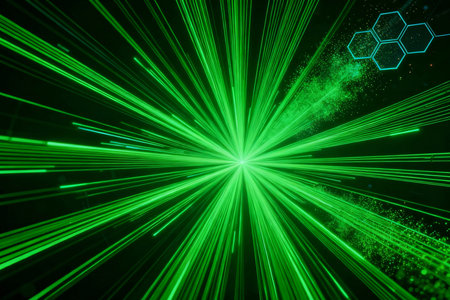 abstract green background with rays and bokeh, computer generated imagesの素材