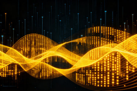 Abstract technology background with glowing lines and dots. Big data concept. 3D Renderingの素材