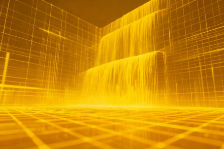 Fountain on a yellow background. 3d rendering, 3d illustration.の素材