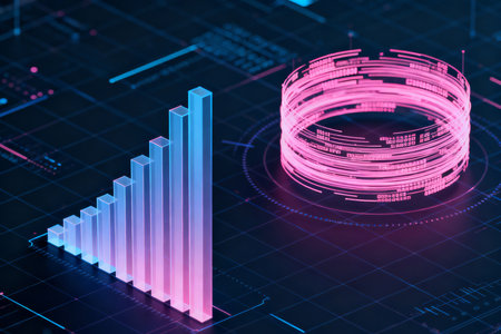 Futuristic technology interface with glowing graphs and diagrams. 3d renderingの素材