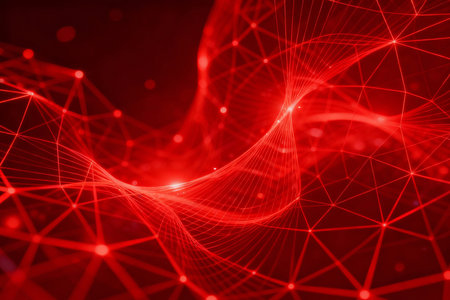 Red abstract technology background. Network connection structure. 3d rendering.の素材