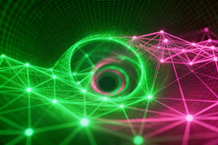 abstract technology background with glowing lines and dots. 3d renderingの素材