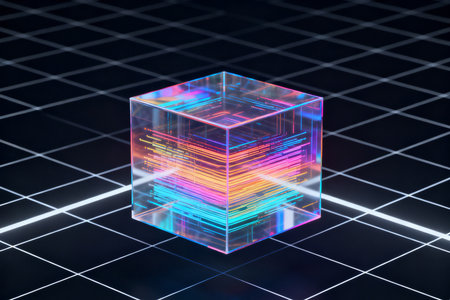 Abstract cube on a dark background. 3d rendering, 3d illustration.の素材