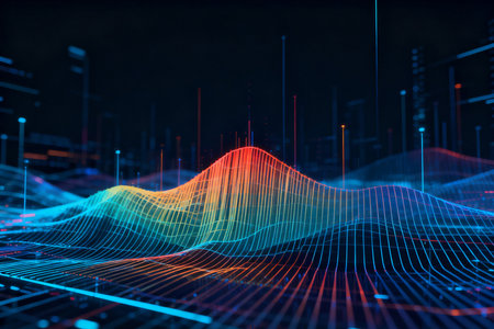 Futuristic technology interface with glowing lines and charts. 3d renderingの素材