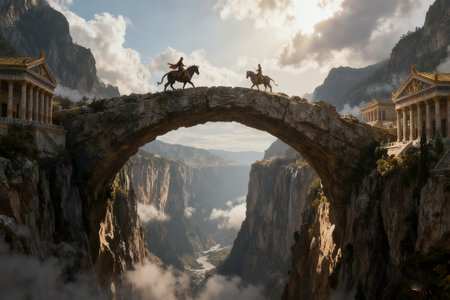 Camels on the bridge of the Valley of the Temples in Turkeyの素材