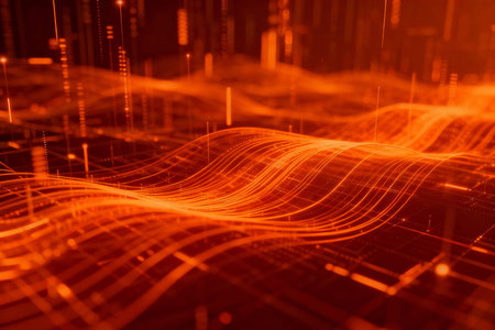 Futuristic technology background with glowing lines. 3d rendering.の素材