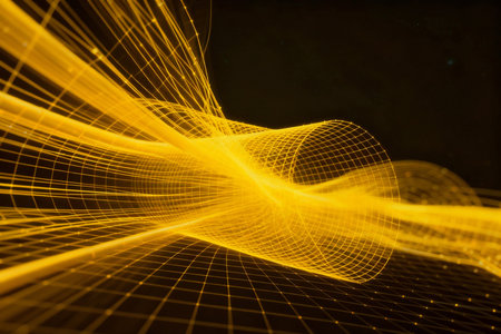 abstract yellow wave on dark background. 3d rendering - illustrationの素材