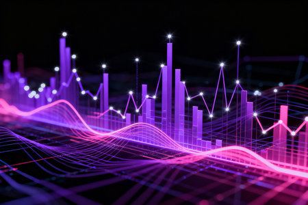 3d rendering of abstract digital business chart on a dark background.の素材