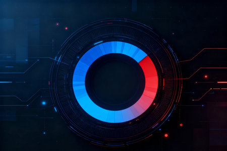 Futuristic interface with blue and red circles. 3D renderingの素材