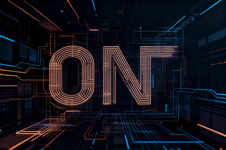 3D rendering of an online store sign on a futuristic background.の素材