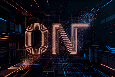 3D rendering of an open sign on a futuristic background. The concept of the future.の素材