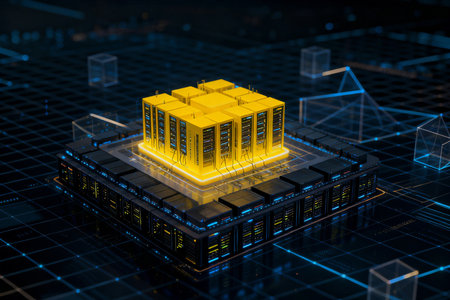 3d render of server room with servers and data center on the backgroundの素材