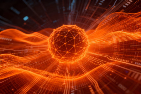 3D illustration of abstract technology digital background. Network connection structure.の素材