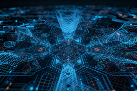 Abstract technology background with hexagons. 3d rendering toned imageの素材