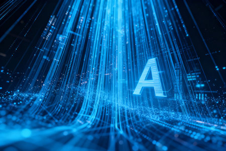 Blue technology background with numbers. 3d rendering toned image double exposureの素材