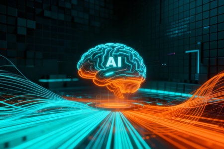 3d rendering of artificial intelligence concept in abstract technology background. Computer generated imageの素材