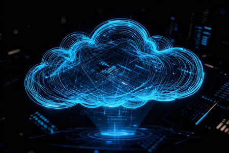Cloud computing technology concept. 3d rendering toned image double exposureの素材