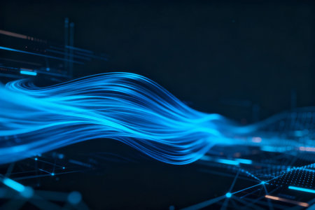 abstract blue wave on dark background. 3d rendering toned imageの素材