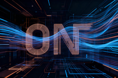 Om lettering on futuristic technology background. 3D Renderingの素材