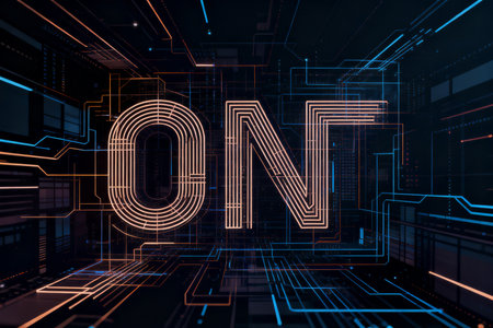 Glowing neon word on dark background. Innovation concept. 3D Renderingの素材