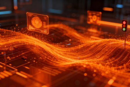 Futuristic technology interface with glowing lines. Abstract background. 3d renderingの素材