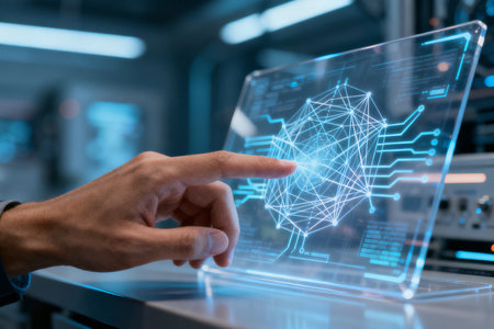 Businessman hand touching hologram of Ethereum crypto currency on virtual screenの素材