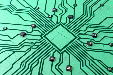 Electronic circuit board, close up of electronic circuit board, technology backgroundの素材