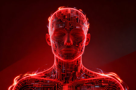 Humanoid robot or cyborg with circuit board. 3D Renderingの素材
