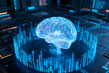 3d rendering of artificial intelligence concept with human brain on circuit board backgroundの素材