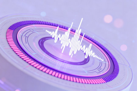 close up turntable with sound wave and bokeh backgroundの素材