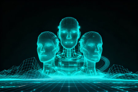 3d rendering of cyborgs in front of a black backgroundの素材