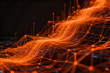 Futuristic abstract technology background with red and orange lines. 3d renderingの素材