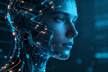 3D rendering artificial intelligence AI research and development for future of people life.の素材