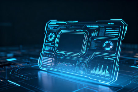 Futuristic user interface on dark background. 3D Renderingの素材