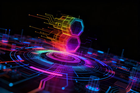 abstract digital circuit on dark background, 3d rendering toned imageの素材