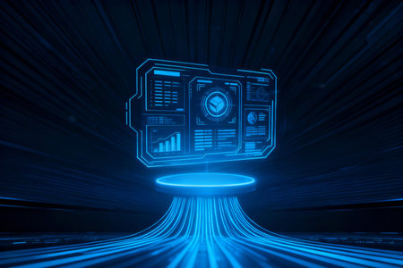 Futuristic user interface on blue background. 3D Renderingの素材
