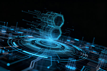 3d rendering of cyber security concept with circuit board on dark backgroundの素材