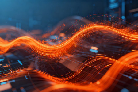 Abstract technology background with glowing lines. 3d rendering toned image double exposureの素材