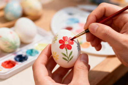 Easter egg painting with a brush. Preparation for the holidayの素材