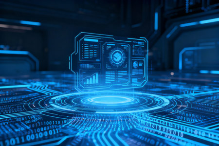 Futuristic interface with binary code. Data concept. 3D Renderingの素材