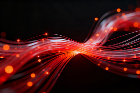 abstract background with glowing red lines and bokeh effect.の素材